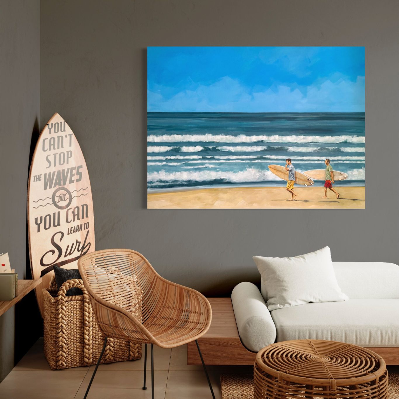 peinture surfeurs à la plage