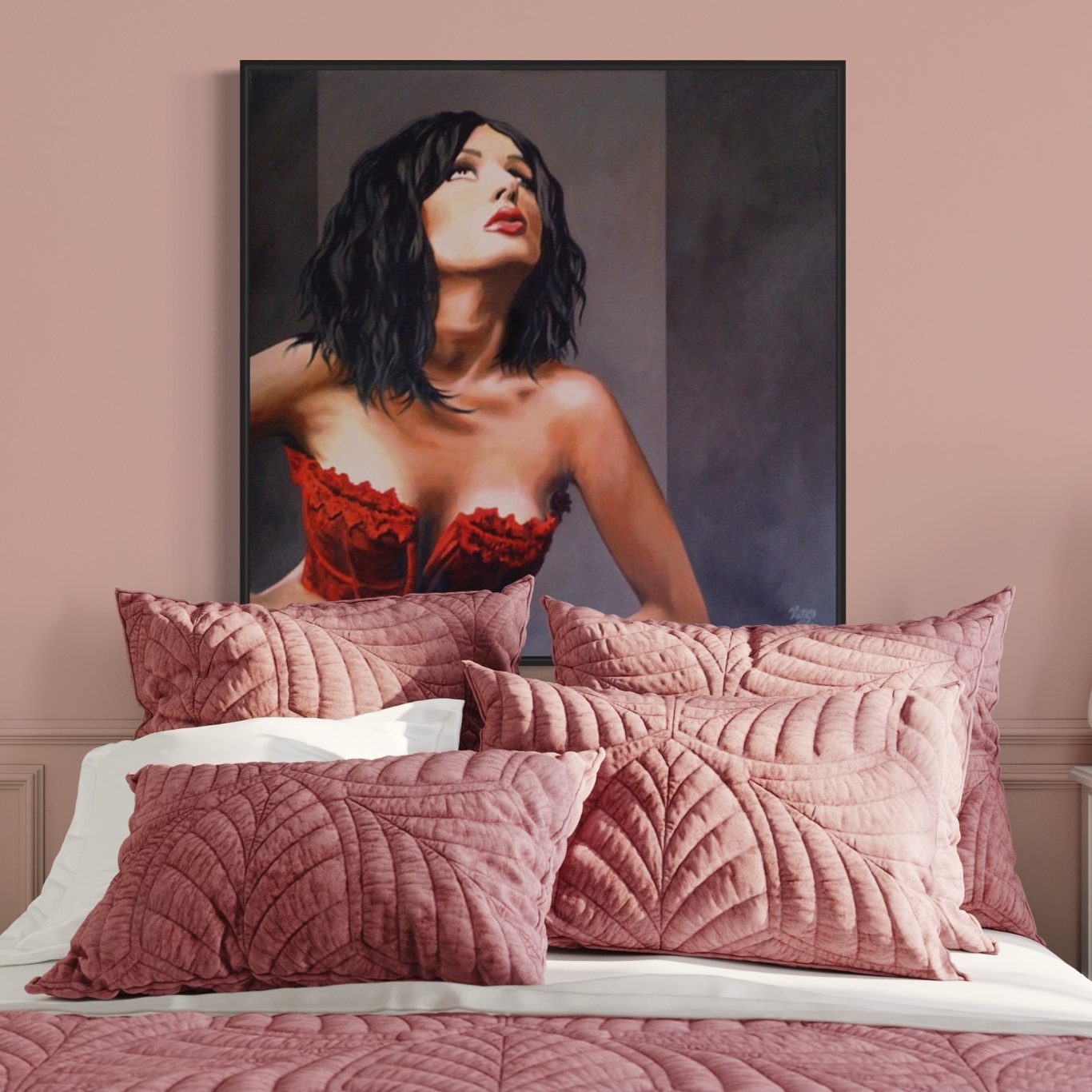 portrait de femme bustier rouge